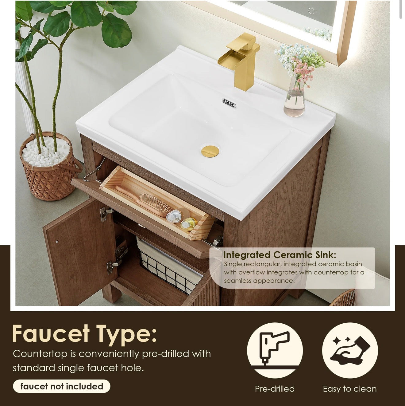 Altair Cerrito 24" Single Bathroom Vanity with White Ceramic Integrated Sink without Mirror