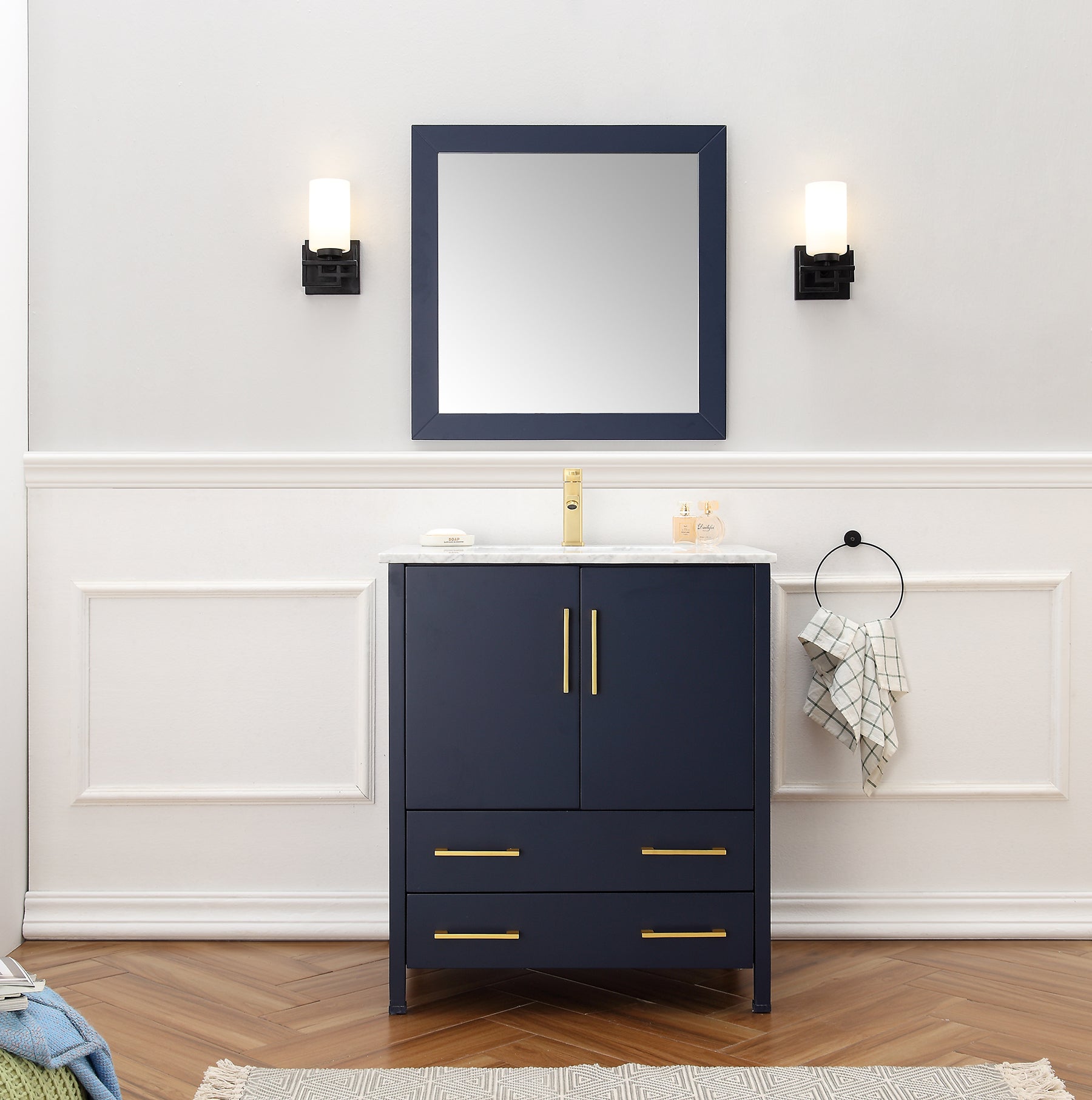 Legion Furniture Blue Solid Wood Sink Vanity WITH Mirror -NO Faucet