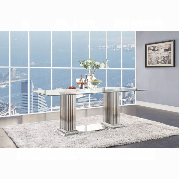 ACME Clear Glass Top & Stainless Steel Cyrene Dining Table