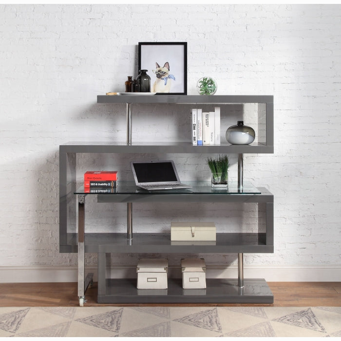 ACME  Grey Buck II Writing Desk W/Bookshelf