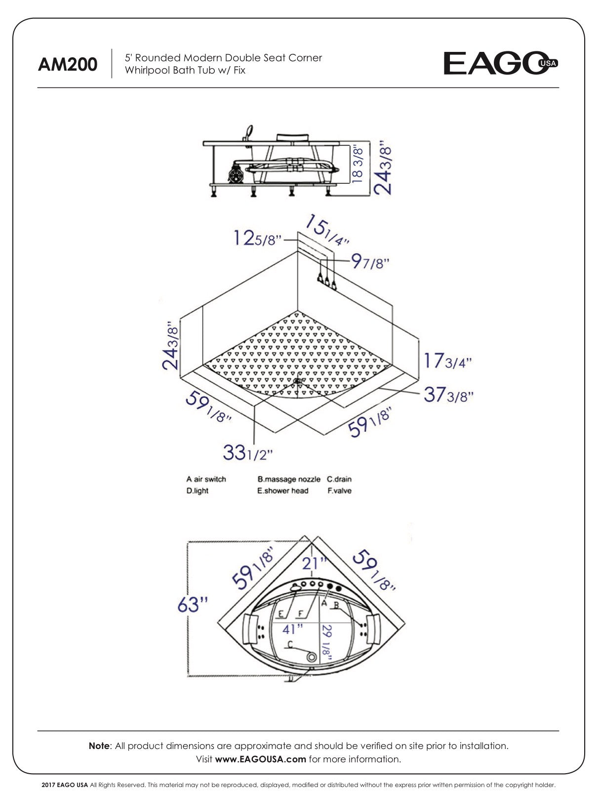 EAGO Rounded Modern Double Seat Corner Whirlpool Bath Tub with Fixtures