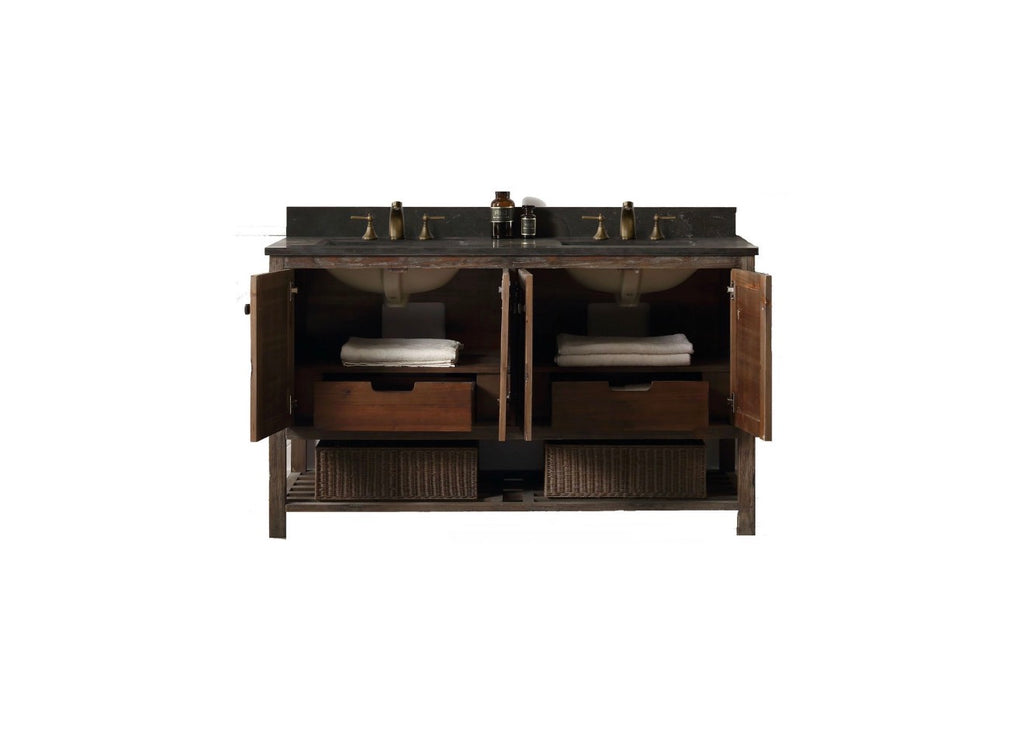 Legion Furniture Solid Wood Bathroom Vanity with Natural Moon Stone Top – Brown Rustic (36", 48", 60")