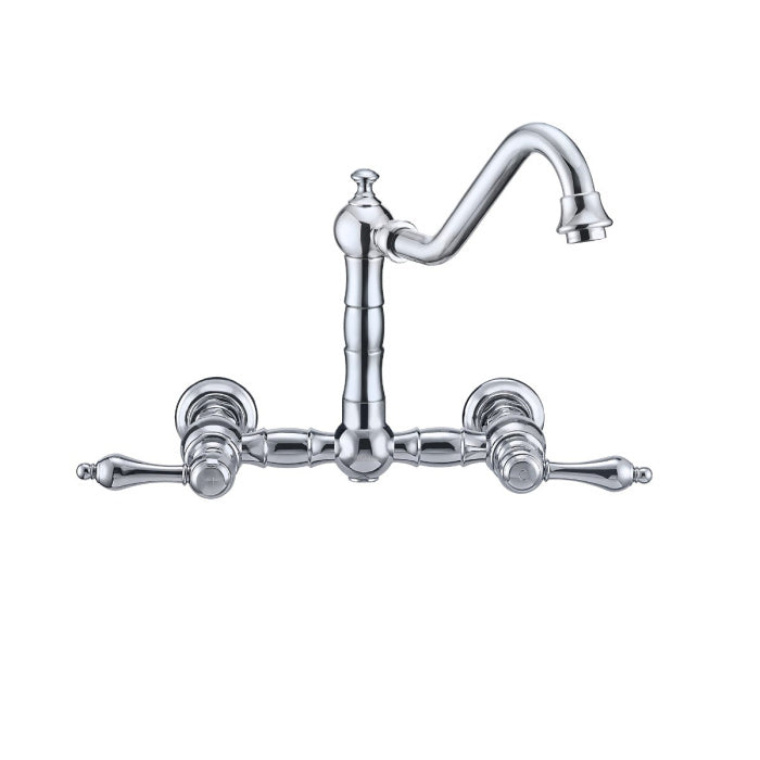 Whitehaus Polished chrome  Vintage III Plus Wall Mount Faucet with a  Long Traditional Swivel Spout W/ Solid Brass Side Spray