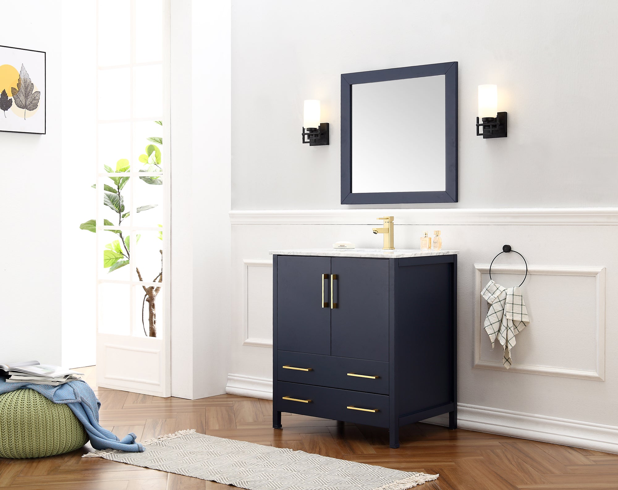 Legion Furniture Blue Solid Wood Sink Vanity WITH Mirror -NO Faucet