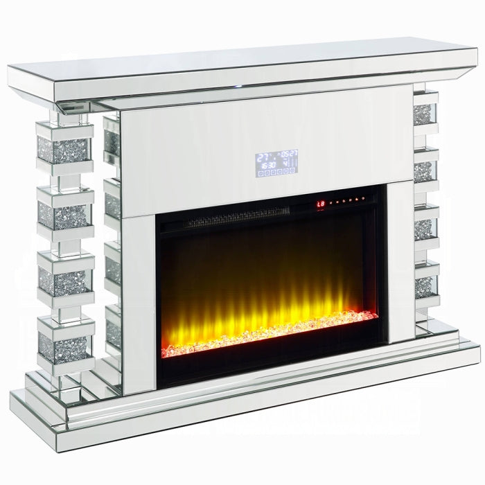 ACME Mirrored & Faux Diamonds Noralie Fireplace W/Bluetooth