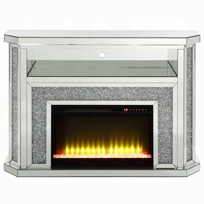 ACME Mirrored & Faux Diamonds Noralie Fireplace W/LED