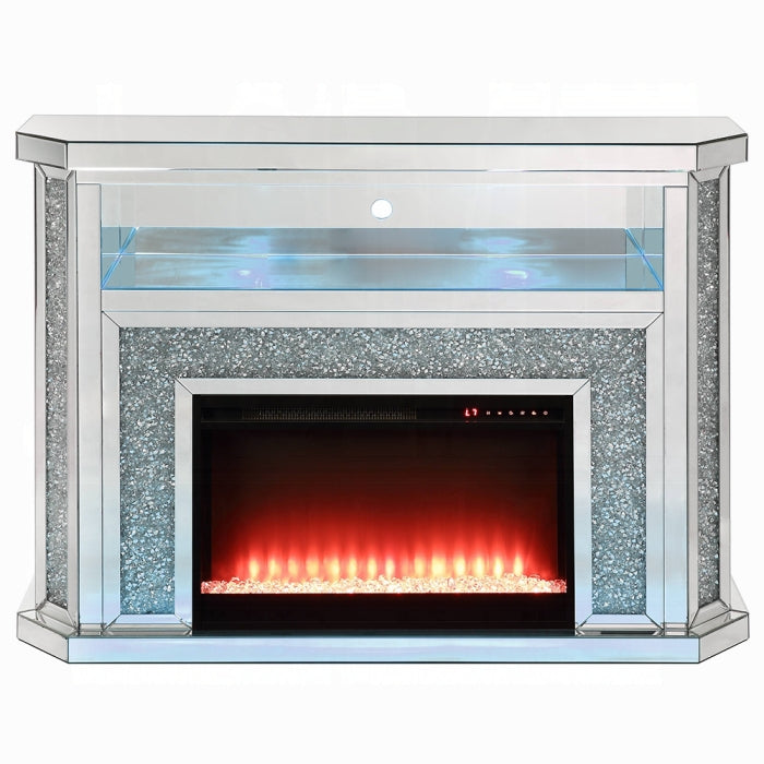 ACME Mirrored & Faux Diamonds Noralie Fireplace W/LED