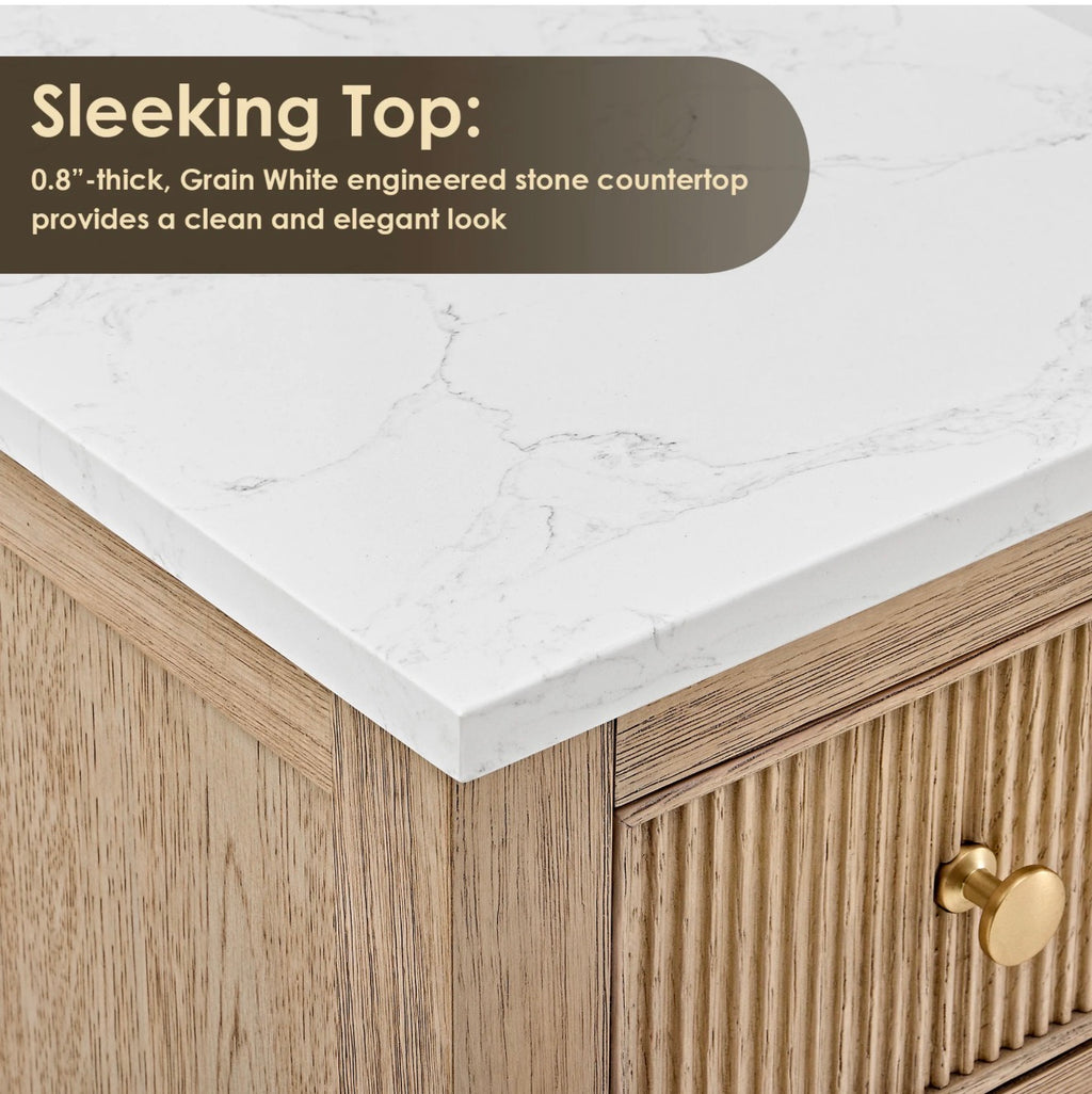 Altair Cerrito 60" Single Bathroom Vanity with Grain White Engineered Stone Countertop without Mirror