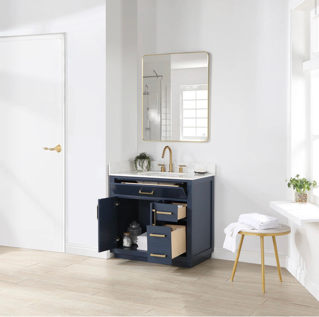 Altair  Gavino 36" Single Bathroom Vanity with Grain White Engineered Stone Countertop