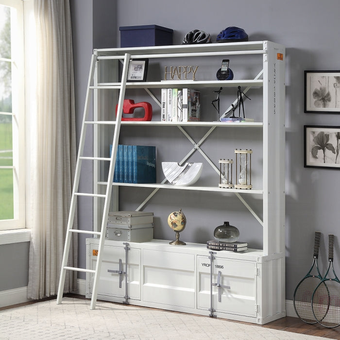 ACME White Cargo Bookcase W/Ladder