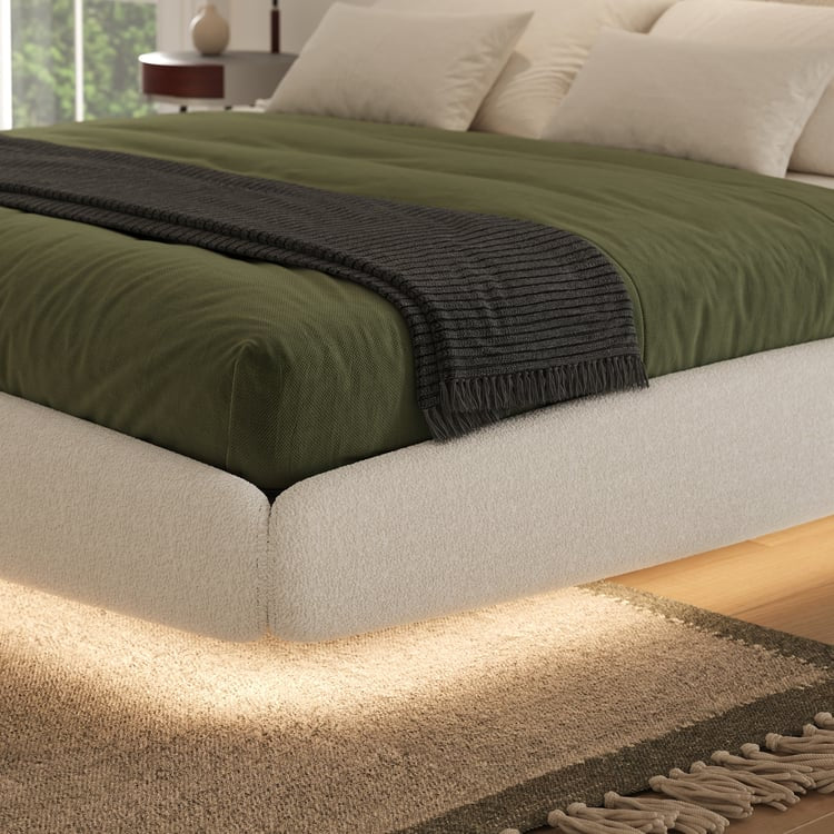 King Size Bouclé Upholstered Floating Bed Frame with Motion Sensor LED Lights