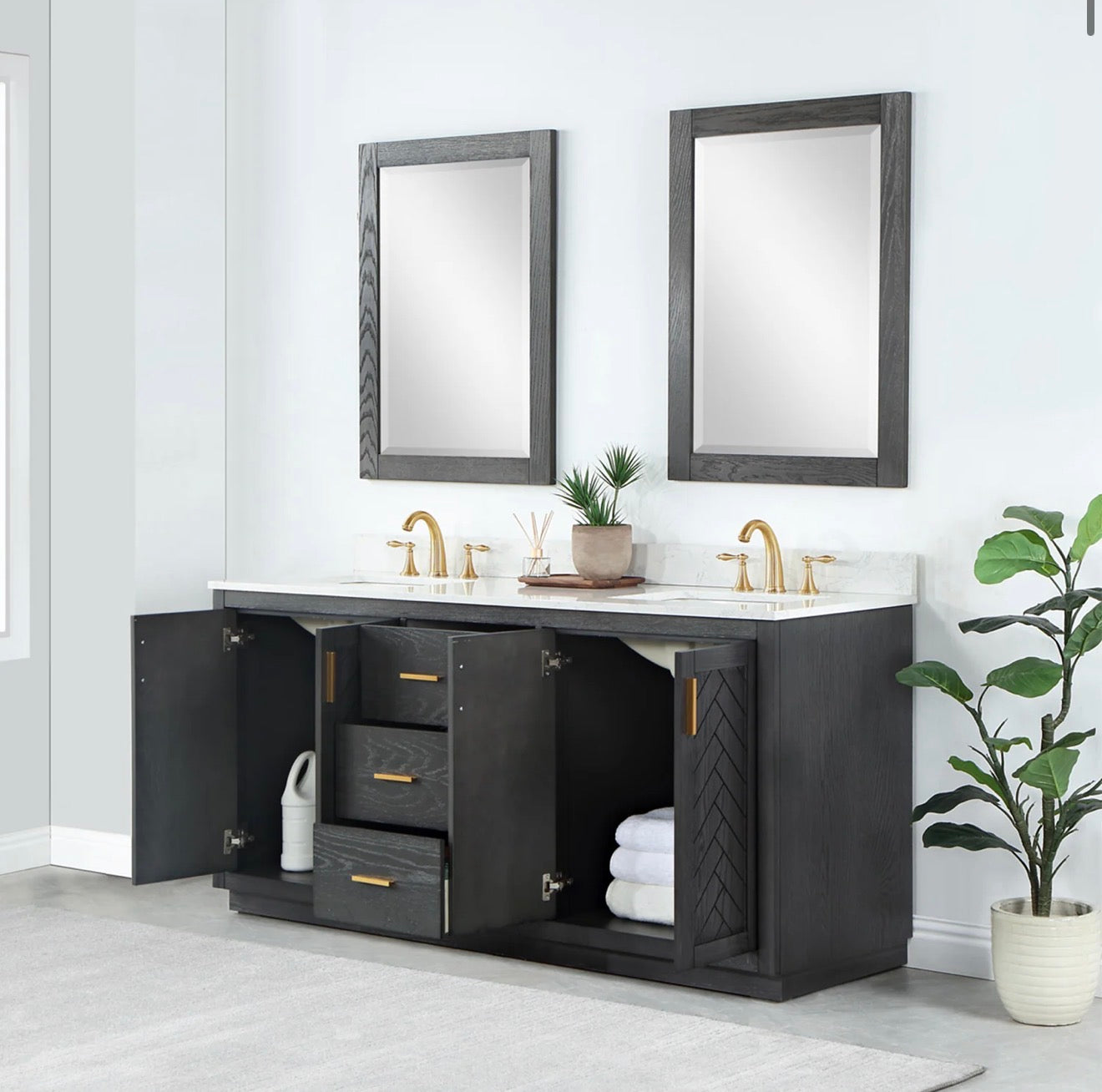 Altair Gazsi 72" Double Bathroom Vanity Set with Grain White Engineered Stone Countertop