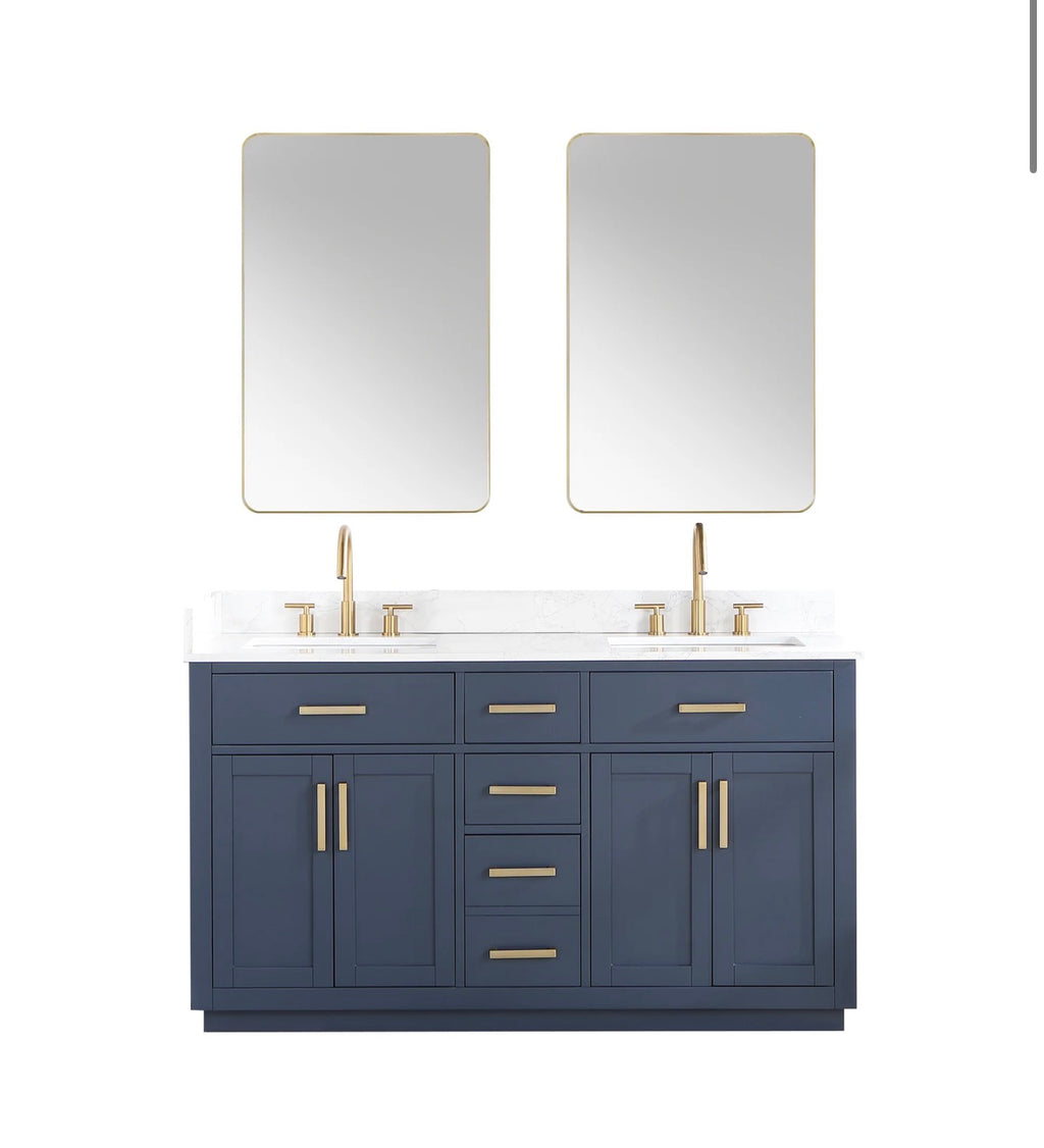 Altair Gavino 60" Double Bathroom Vanity in Light Brown with Grain White Engineered Stone Countertop without Mirror