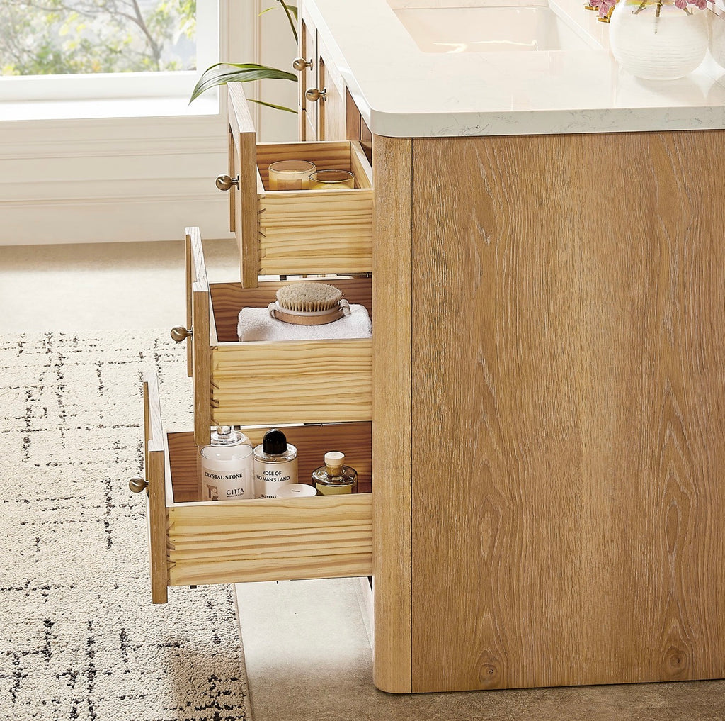 Altair Milner Bathroom Vanity in Brushed Oak with Grain White Engineered Stone Countertop without Mirror