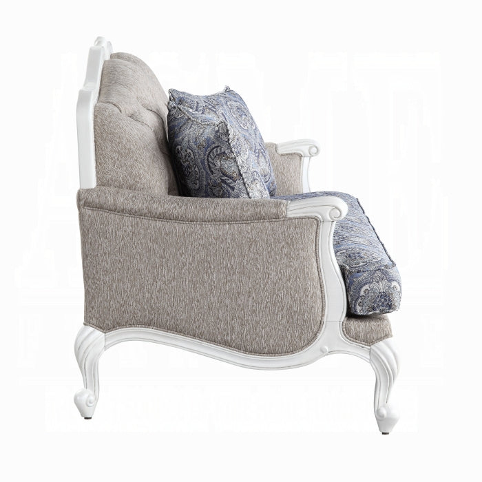 ACME  Fabric & White Ciddrenar Loveseat W/3 Pillows