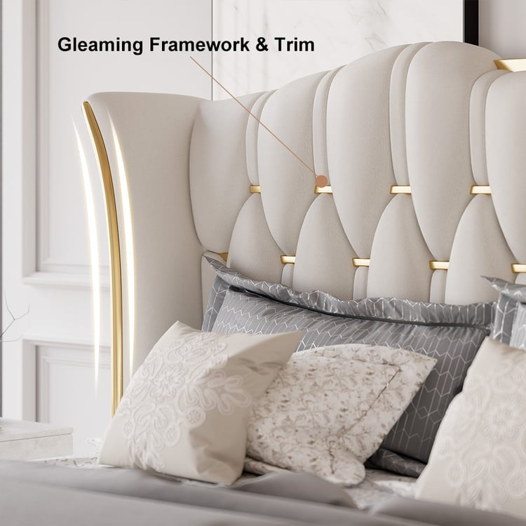 King Size Upholstered Bed Frame with Tufted Wingback Headboard