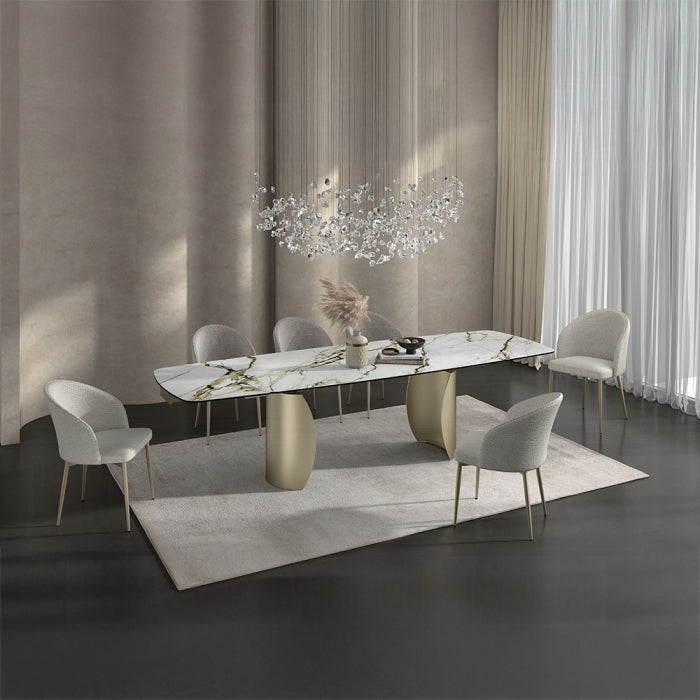 ACME Ceramic Top & Golden Champagne Finish Cora Dining Table