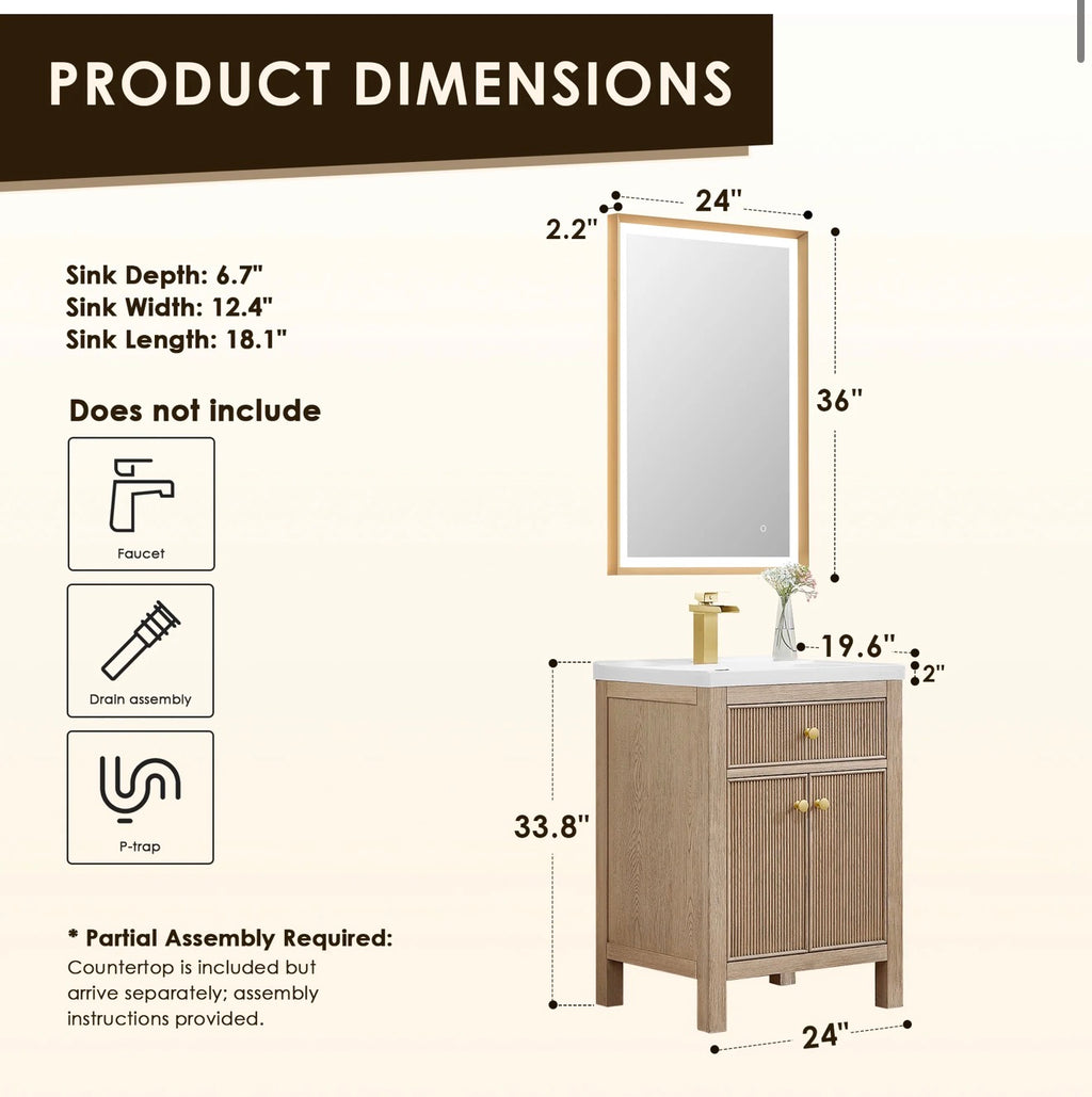 Altair Cerrito 24" Single Bathroom Vanity with White Ceramic Integrated Sink without Mirror