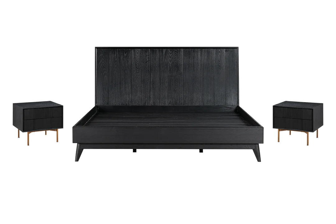 Armen Living Carnaby 3-Piece Bedroom Set in Black Brushed Oak