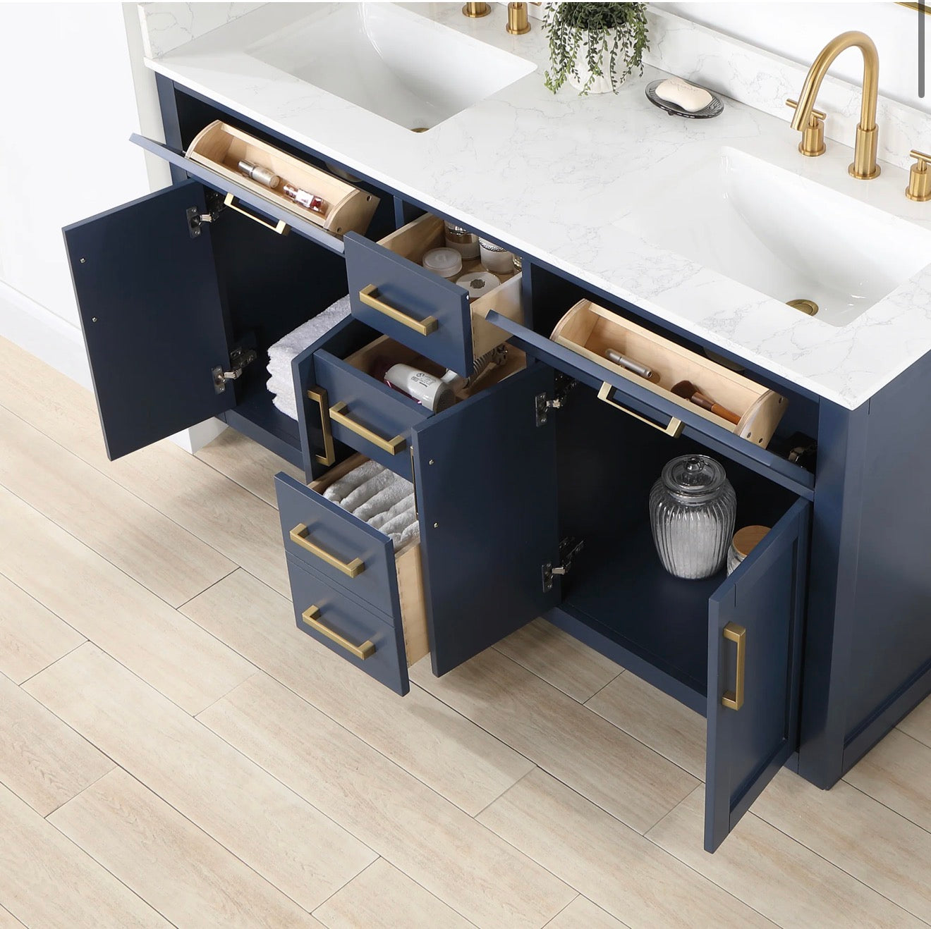 Altair Gavino 60" Double Bathroom Vanity in Light Brown with Grain White Engineered Stone Countertop without Mirror