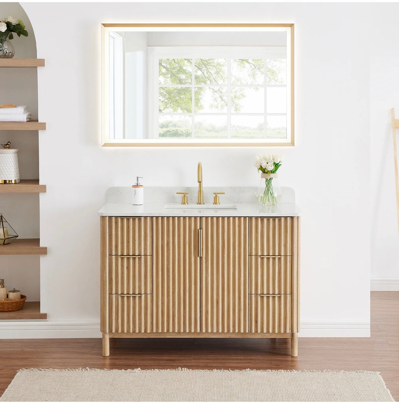Altair Sierra 48" Single Bathroom Vanity in Washed Light Brown with Grain White Engineered Stone Countertop
