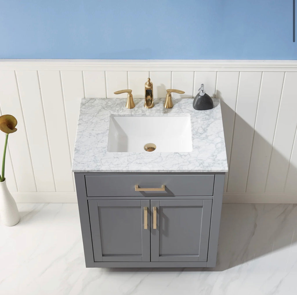 Altair Ivy 30" Single Bathroom Vanity Set and Carrara Marble Countertop