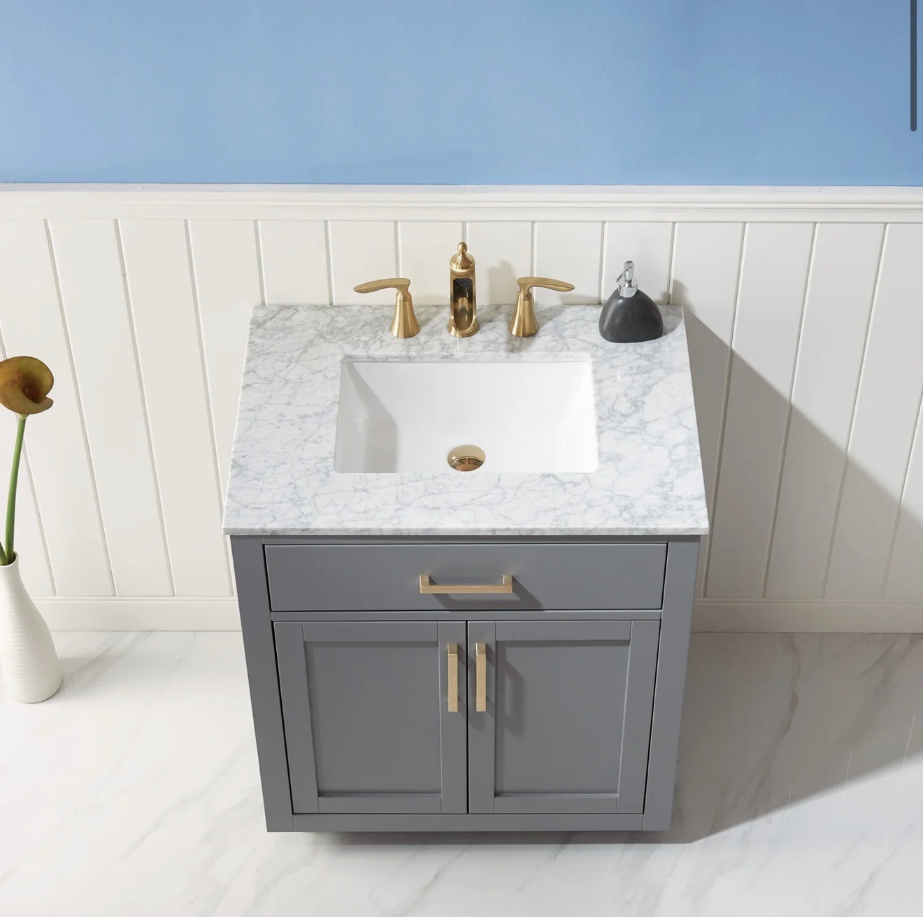 Altair Ivy 30" Single Bathroom Vanity Set and Carrara Marble Countertop