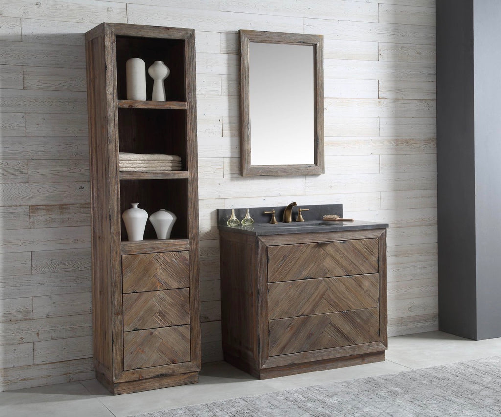 Legion Furniture Rustic Solid Wood Bathroom Vanity with Natural Moon Stone Top – No Faucet