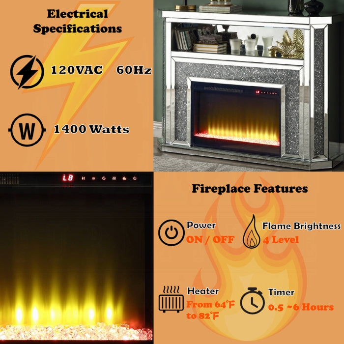 ACME Mirrored & Faux Diamonds Noralie Fireplace W/LED