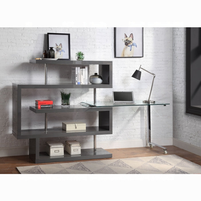 ACME  Grey Buck II Writing Desk W/Bookshelf