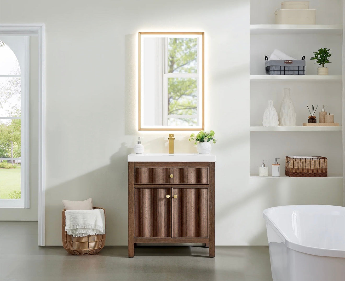 Altair Cerrito 30” single bathroom vanity with white Engineered stone integrated sink without mirror