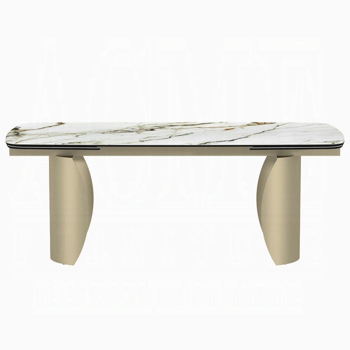 ACME Ceramic Top & Golden Champagne Finish Cora Dining Table