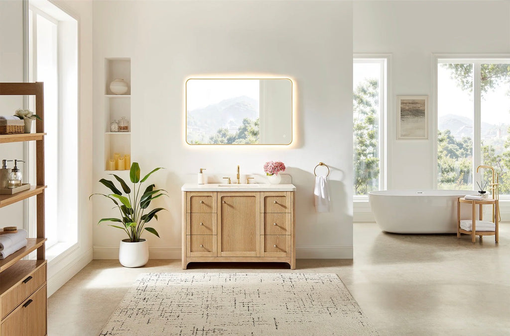 Altair Milner Bathroom Vanity in Brushed Oak with Grain White Engineered Stone Countertop without Mirror