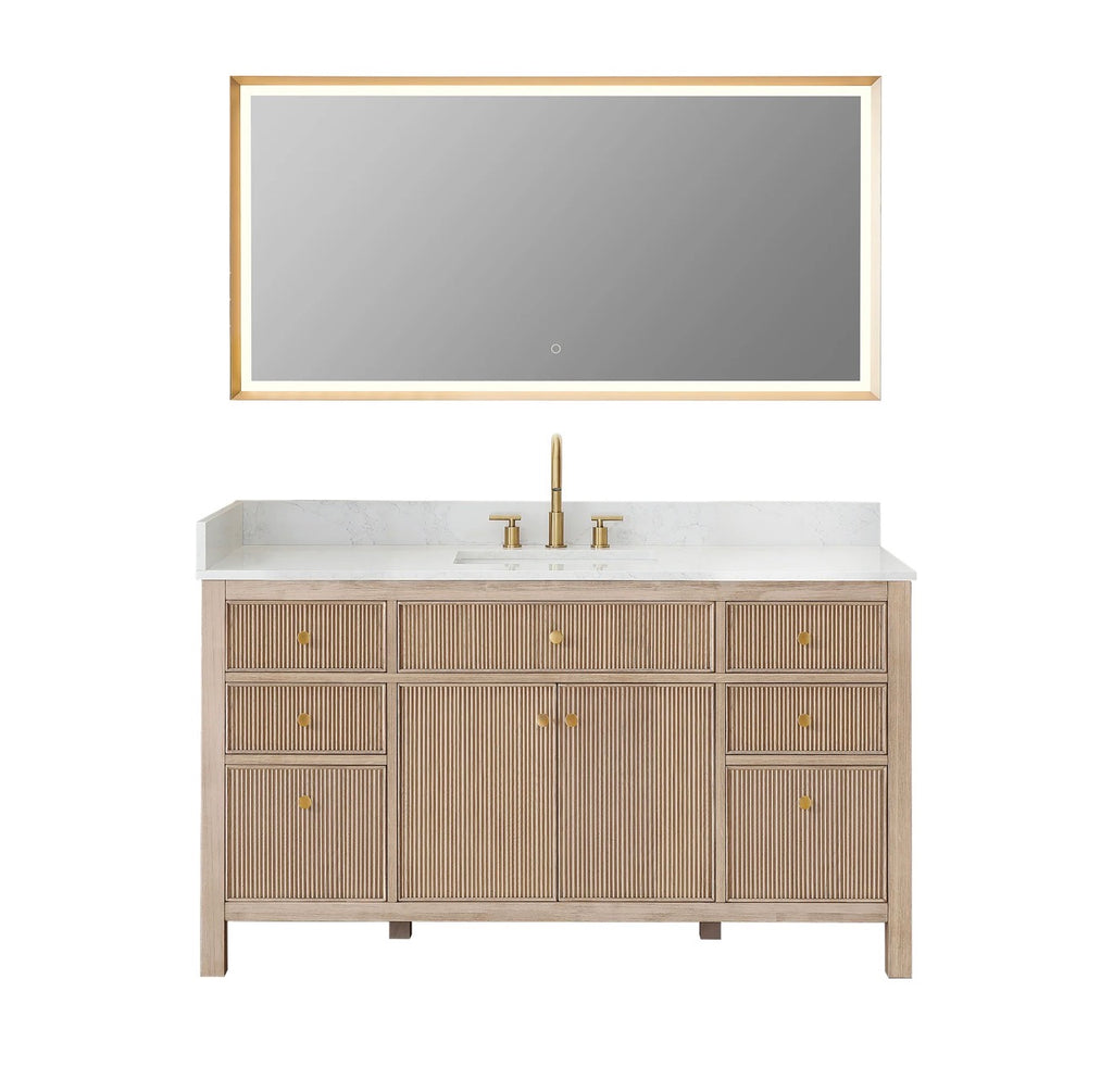 Altair Cerrito 60" Single Bathroom Vanity with Grain White Engineered Stone Countertop without Mirror
