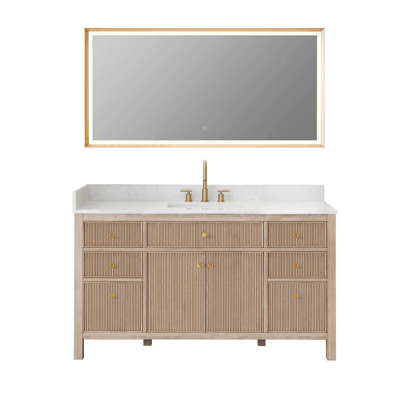 Altair Cerrito 60" Single Bathroom Vanity with Grain White Engineered Stone Countertop without Mirror