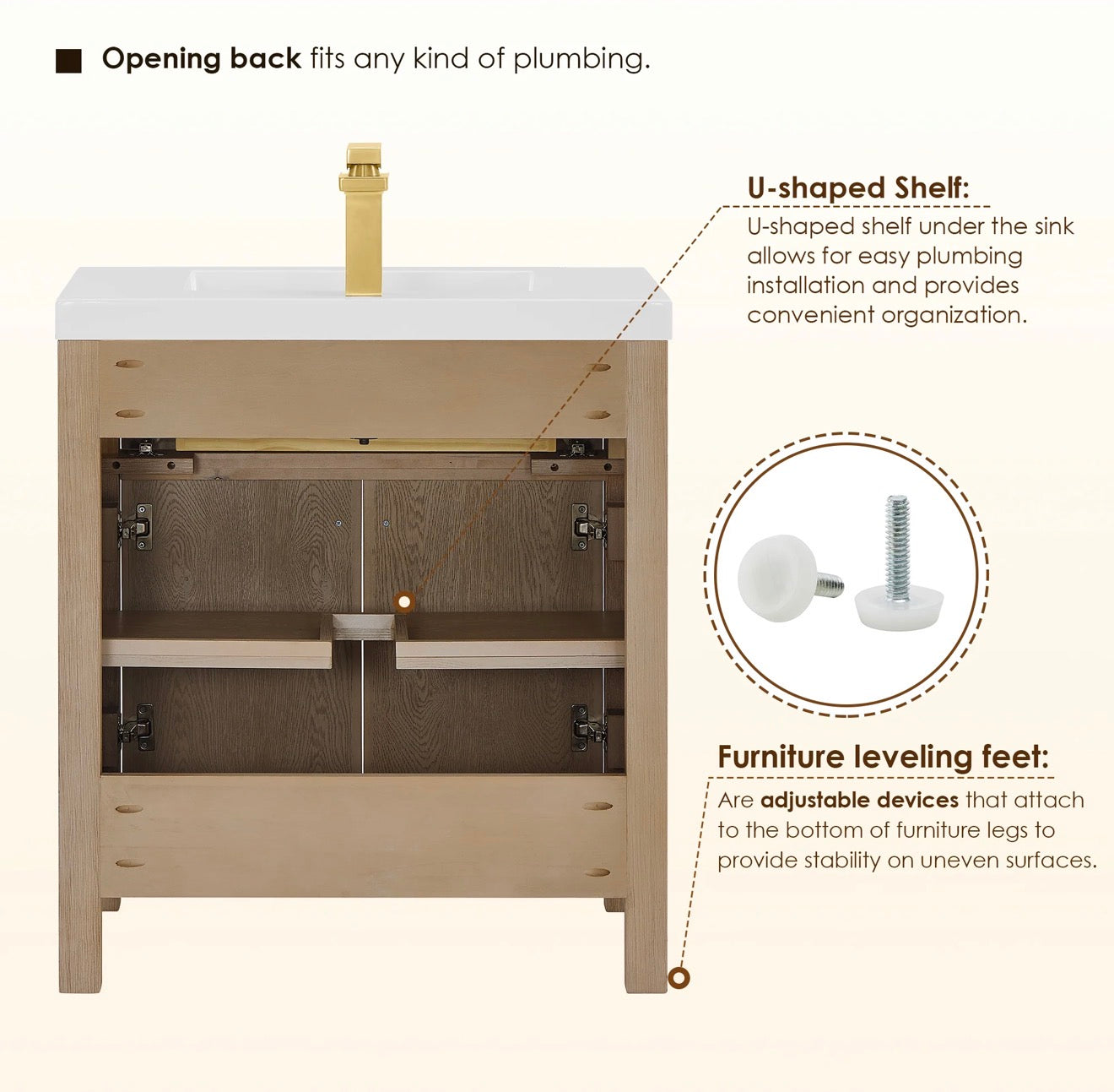 Altair Cerrito 30” single bathroom vanity with white Engineered stone integrated sink without mirror