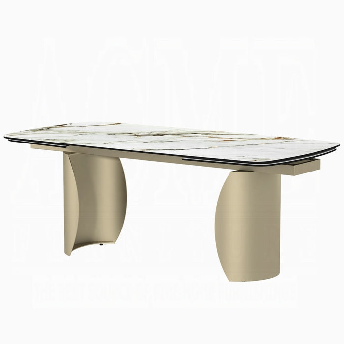 ACME Ceramic Top & Golden Champagne Finish Cora Dining Table