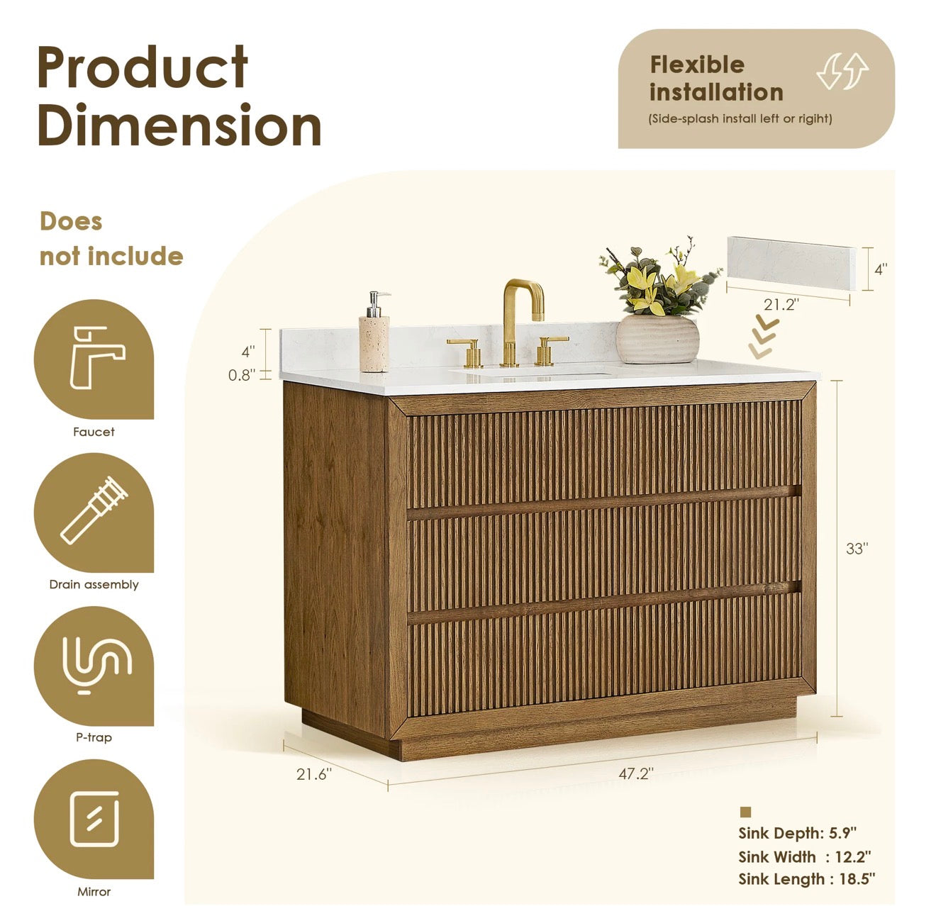 Altair Navan 30"/36"/48"/60"/72" single/double vanity with top