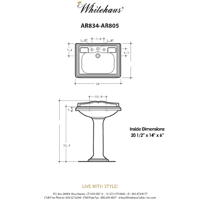 Whitehaus isabella collection Traditional Pedestal Sink with an Integrated large rectangular bowl