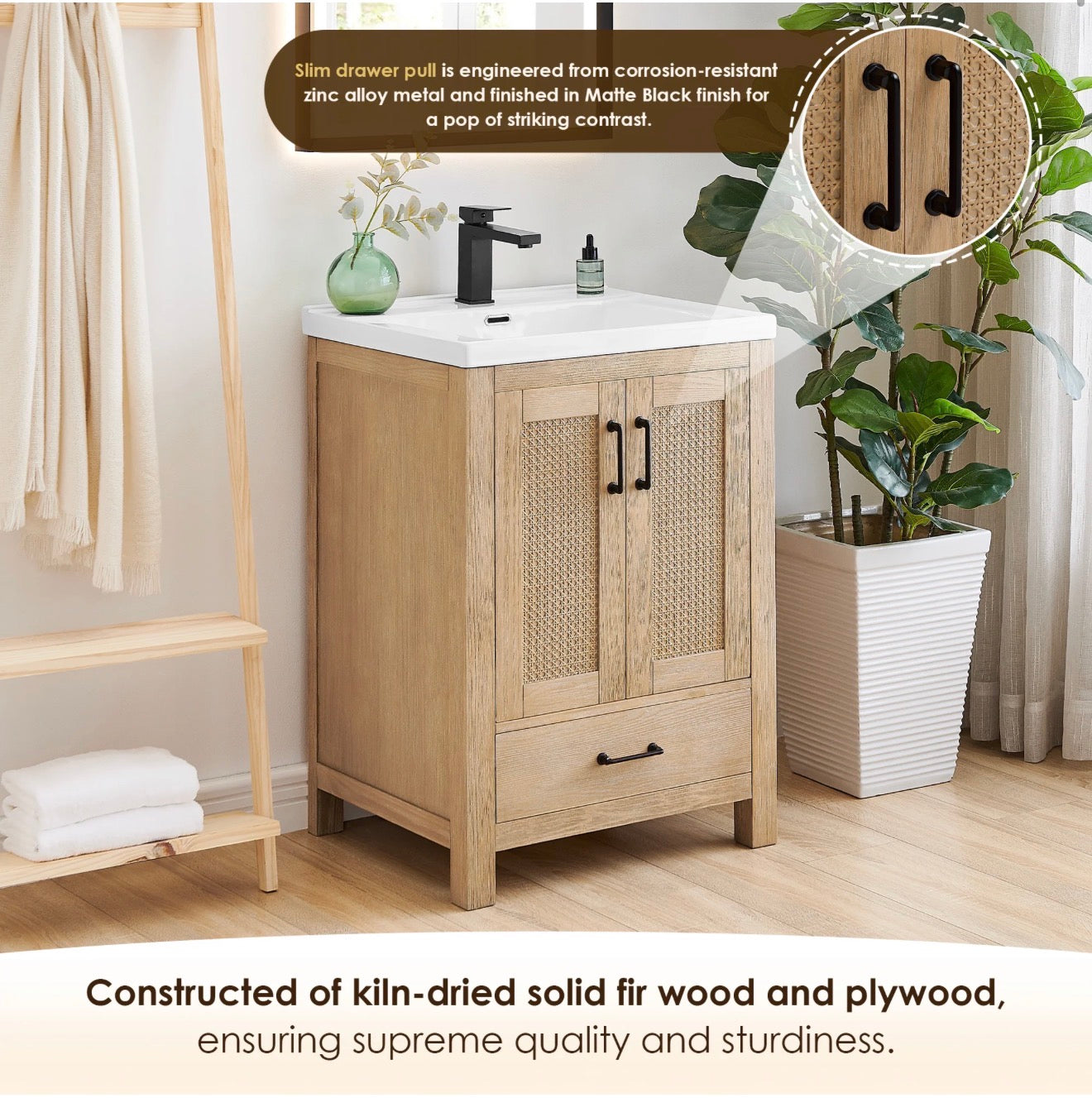 Altair Bondi single Bathroom Vanity in Light Brown with white artificial Drop-in Sink without mirror