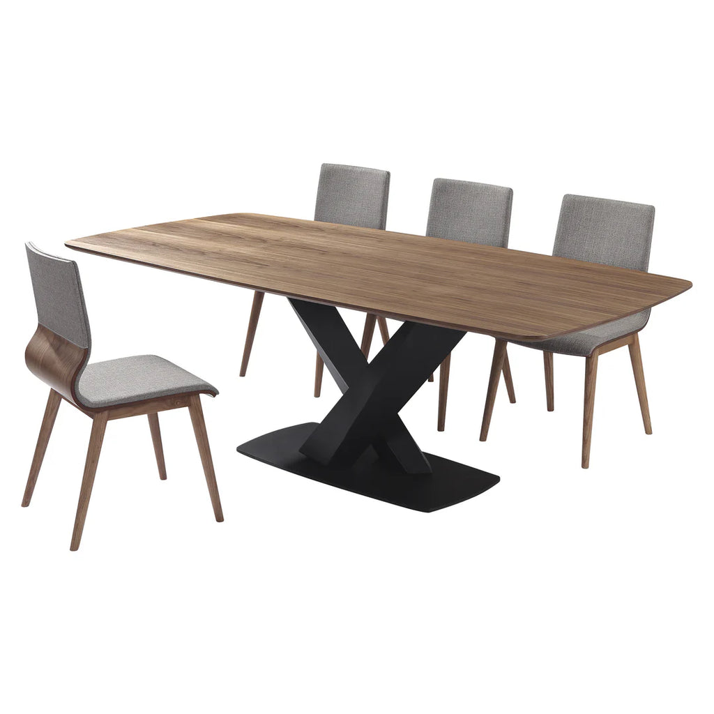 Armen Living Everett Mid-Century Walnut Wood 5 Piece Dining Set