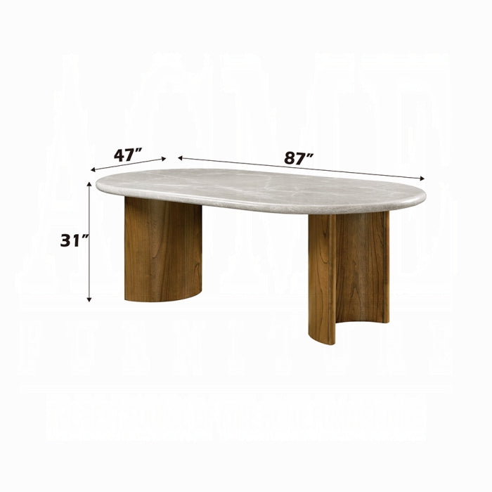 ACME Natural Marble Top & Dark Walnut Finish Darcy Dining Table