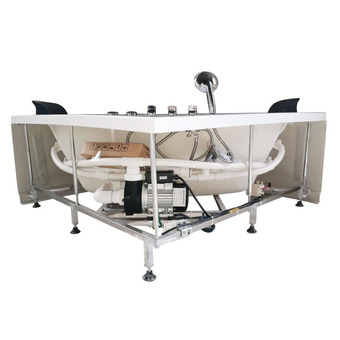 EAGO Rounded Modern Double Seat Corner Whirlpool Bath Tub with Fixtures