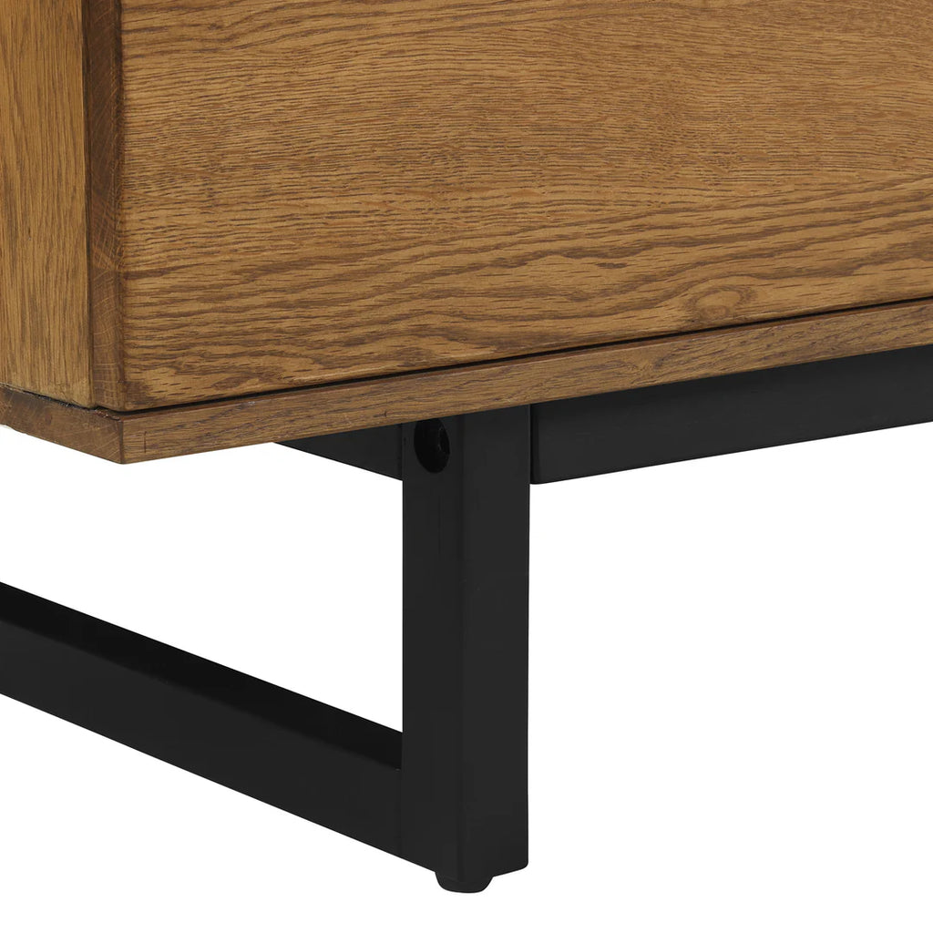 Armen Living Aldo 4 Drawer Dresser in Brown Oak Wood with Black Metal Legs