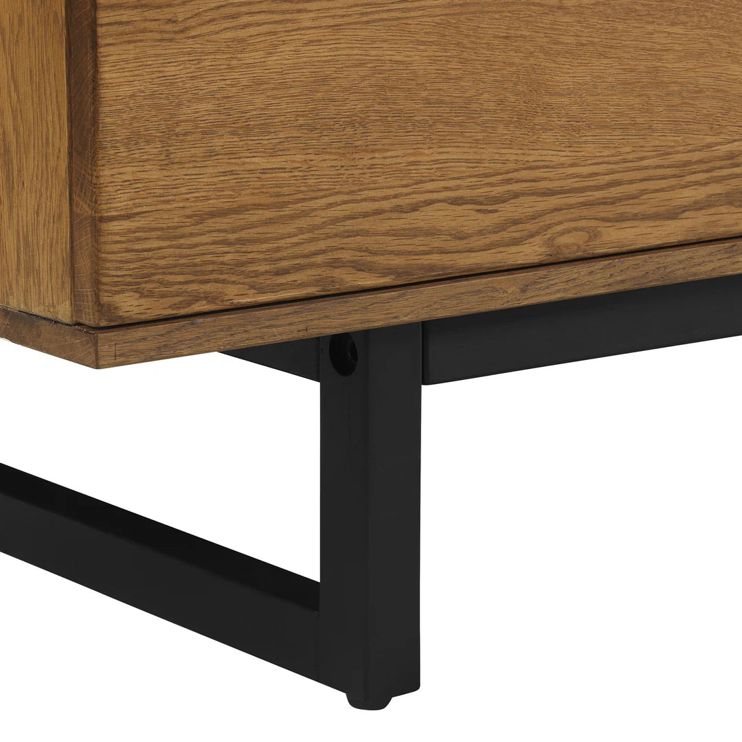 Armen Living Aldo 4 Drawer Dresser in Brown Oak Wood with Black Metal Legs