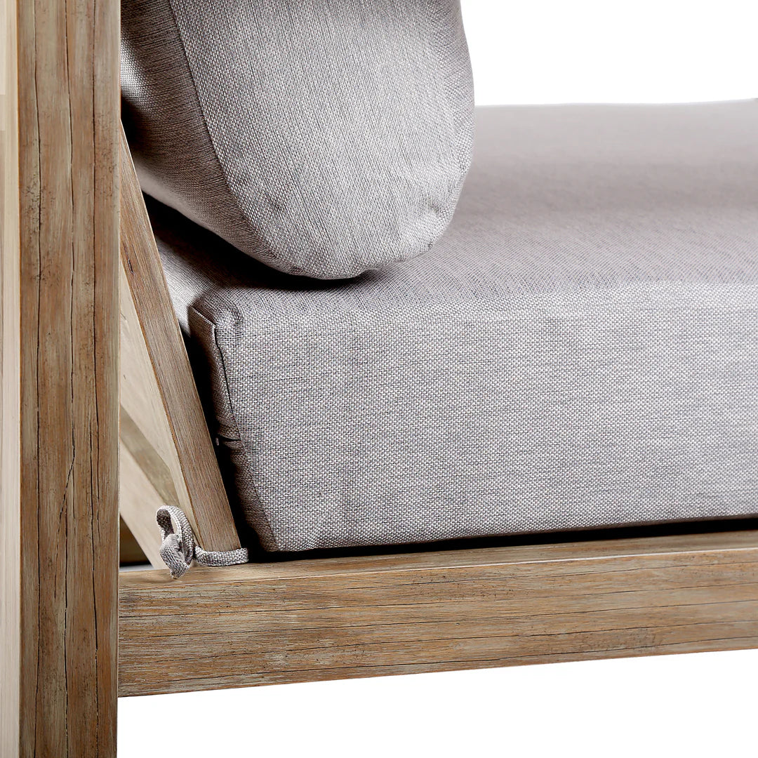 Armen Living Paradise Outdoor Light Eucalyptus Wood Lounge Chair with Gray Cushions