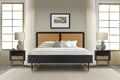 Armen Living Saratoga 3 Piece Bedroom Set in Black Acacia Wood and Rattan