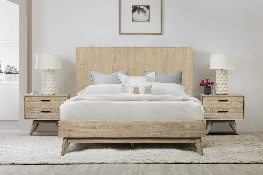 Armen Living Baly 3 Piece Acacia King or Queen Loft Bed and Nightstands Bedroom Set