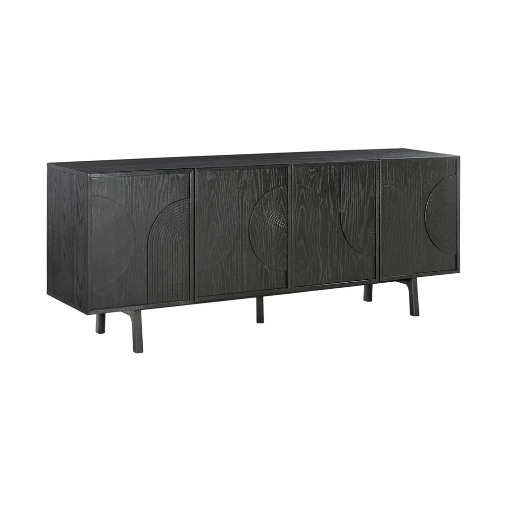 Armen Living Holland 4 Door Sideboard Buffet in Black Brushed Oak Wood