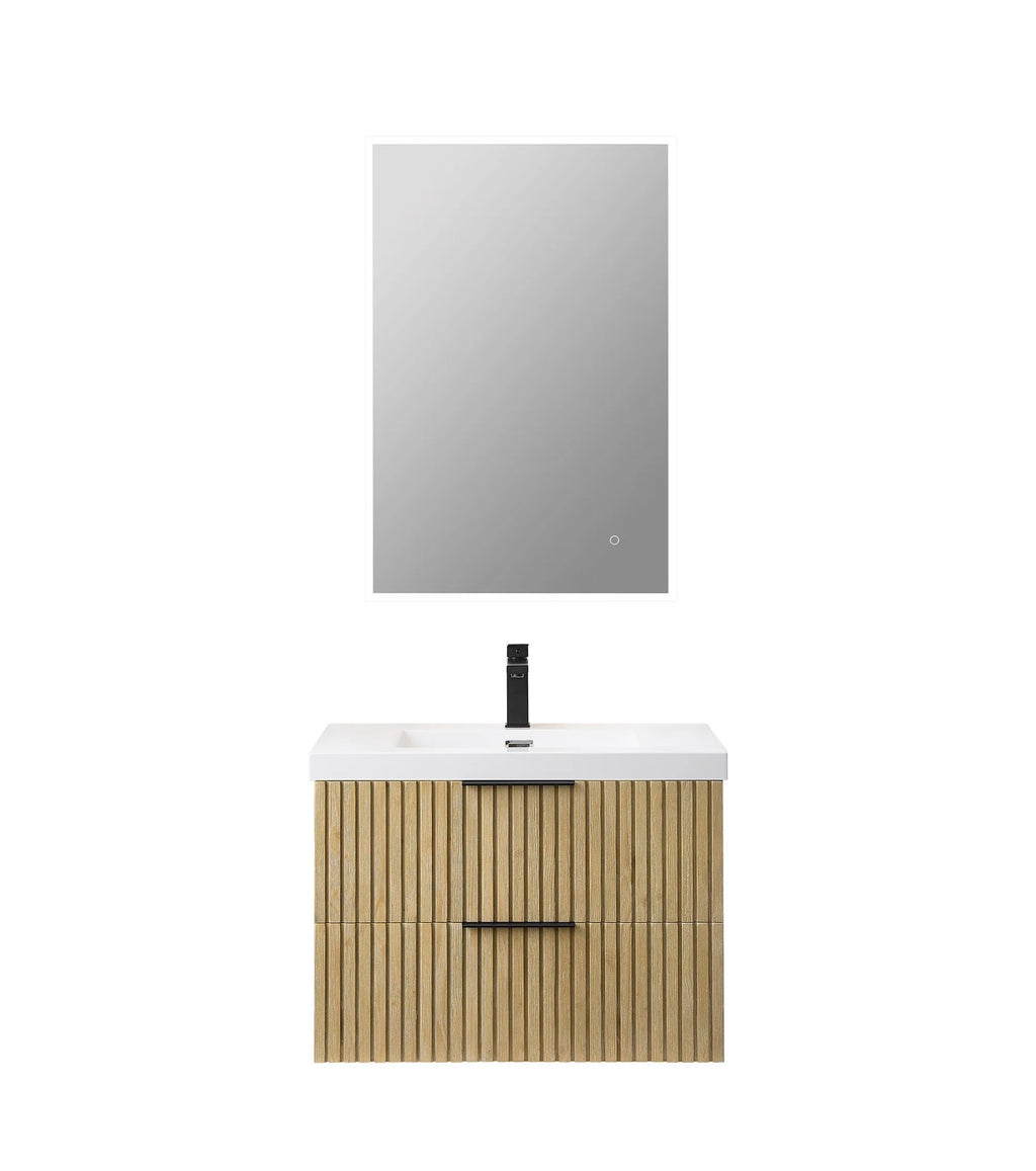 Altair Livia 30" Wall-mounted Single Bathroom Vanity in Nature Brown with White Artificial Drop-in Sink without Mirror